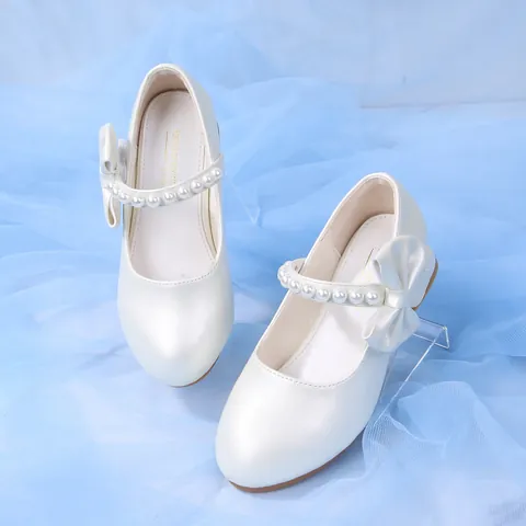 Zapatos de Princesa Mary Jane para Niñas Con Lazo Grande Correa de Perlas Artificiales Cuero de Microfibra Actuación Boda Fiesta