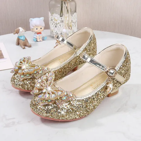Girls Princess Mary Jane Shoes Sequin Rhinestone Butterfly Bowknot Dress Shoes For Wedding Birthday Party Toddler Kids Shoes