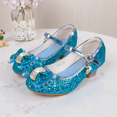 Kids Girls Sequin Princess Shoes Rhinestone Bow Mary Jane Dress Shoes For Wedding Party Performance Glitter Low Heel Shoes