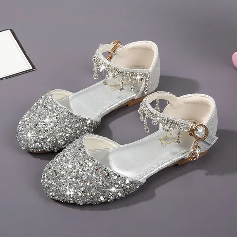 Sparkling Girls Princess Shoes Sequin Rhinestone Tassel Party Dress Shoes Soft Sole Flower Girl Wedding Performance Sandal