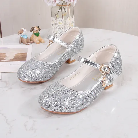 Girls Glitter Mary Jane Princess Shoes With Star Moon Charm Rhinestone Sparkly Performance Party Single Shoes For Kids