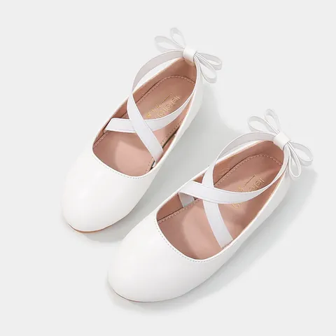 Girls Princess Shoes Ballerina Flats Mary Jane Round Toe With Bow Cross Straps Metallic Crackle Synthetic Leather Kids Formal Party Shoes