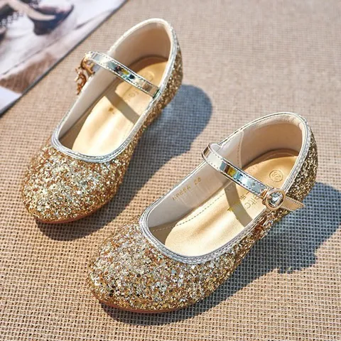 Girls Sequin Mary Jane Shoes Princess Dress Shoes With Star Moon Pendant Glitter Non Slip Low Heel Party Performance Shoes