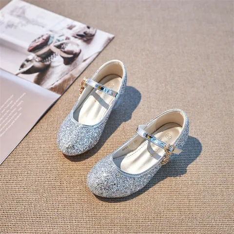 Girls Sequin Mary Jane Shoes Princess Dress Shoes With Star Moon Pendant Glitter Non Slip Low Heel Party Performance Shoes