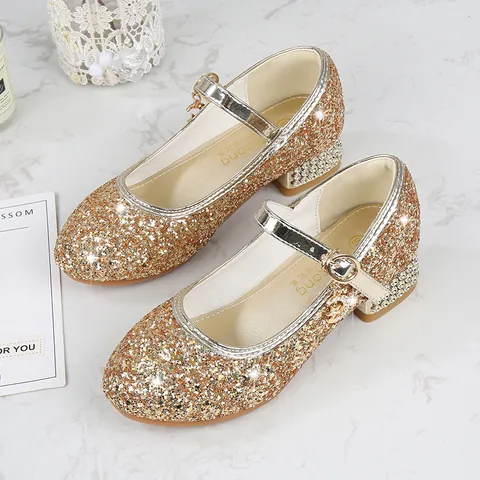 Zapatos Mary Jane de Princesa para Niñas Lentejuelas Brillantes Zapatos de Vestir para Niños Tacón Bajo Boda Fiesta Actuación
