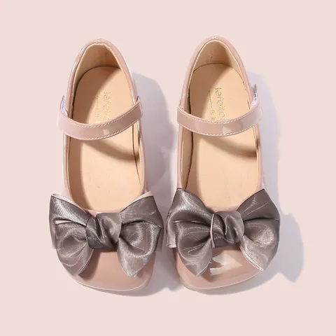 Girls Mary Jane Shoes Patent Leather Large Bow Princess Party Flats Soft Sole Hook And Loop Wedding For Kids Toddler