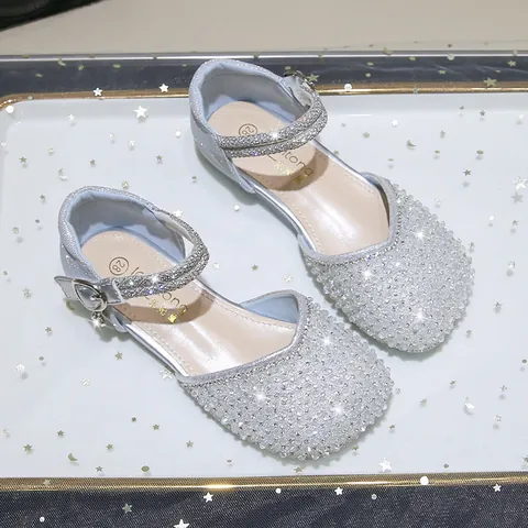 Girls Princess Shoes Glitter Rhinestone Sparkly Party Sandals Soft Rubber Sole Heart Charm Velcro Little Kids Flat Dress Shoes