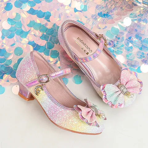 Mädchen Regenbogen Pailletten Prinzessin Schuhe Strass Perle Schleife Mary Jane Schuhe Stern Mond Anhänger Kinder Party Aufführung Dress Shoes