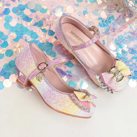 Mädchen Prinzessin Mary Jane Schuhe Farbverlauf Regenbogen Pailletten Strass Schleife Kinder Party Hochzeit Kleid Schuhe Mit Stern Mond Anhänger