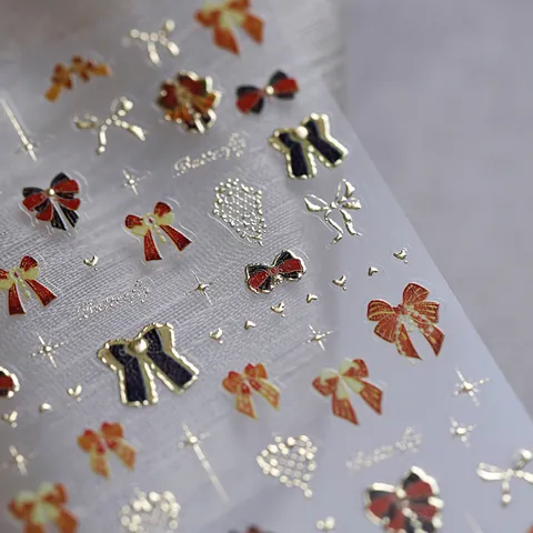Schleife Schmetterling 3D Relief Nagel Aufkleber Goldprägung Selbstklebend Retro Nagel Decals Für Damen Maniküre Dekoration