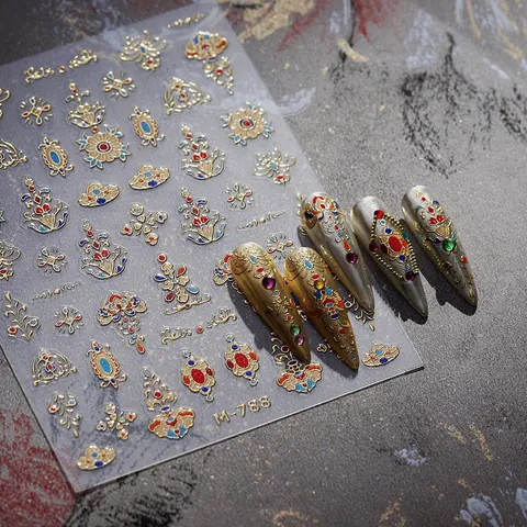 3D Relief Nagelkunst Aufkleber Retro Palast Stil Goldfolie Emaille Muster Mandala Glücksverheißende Wolken Maniküre Dekoration Für Damen Nägel