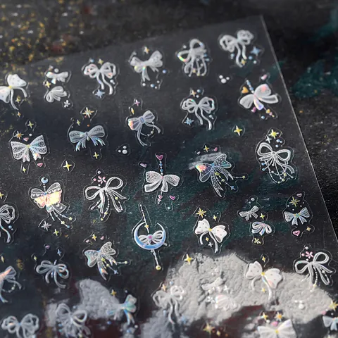 Bowknot Nail Art Stickers Holographic Laser 3D Relief Self Adhesive Decals Star Moon DIY Manicure Decoration For Women Girls