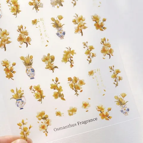 Ultradünne Chinesische Vintage Blume Schmetterling Nagelaufkleber Osmanthus Chrysantheme DIY Klebend Maniküre Dekor