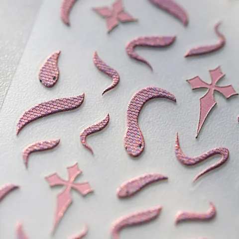 Snake Nail Stickers 5D Embossed Gothic Cross Star Holographic Glitter Self Adhesive Cool Nail Art Decorations