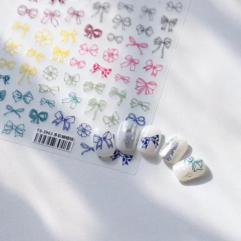 Colorful Bowknot Nail Stickers Self Adhesive Multi Color Ribbon Design Minimalist Ultra Thin Nail Art Appliques For Women DIY Manicure