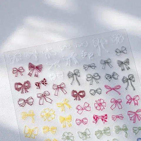 Colorful Bowknot Nail Stickers Self Adhesive Multi Color Ribbon Design Minimalist Ultra Thin Nail Art Appliques For Women DIY Manicure