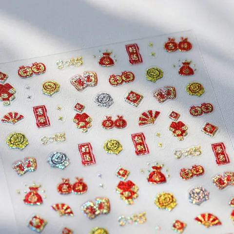 Calcomanías Para Uñas 5D Relieve Rojo Dorado Brillo 2025 Año Nuevo Chino Pegatinas Para Uñas Para Decoraciones Fiesta Primavera
