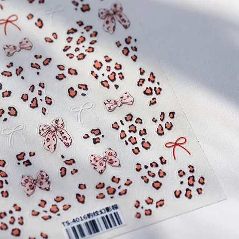 5D Geprägte Leopard Muster Schleife Nagelaufkleber Pink Braun Phantom Matt Ultradünn Selbstklebend Nagelkunst Decals Damen