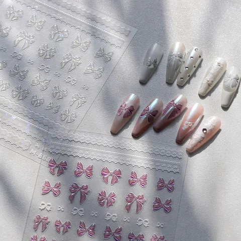 3D Embossed Butterfly Bow Knot Nail Art Stickers Laser Lace Design Self Adhesive Holographic Decals For Women Manicure Decor