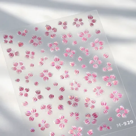 3D Geprägte Kirschblüten Nagelkunst Aufkleber Irisierende Blumenblätter Selbstklebende Nagel Abziehbilder Für Damen Maniküre Dekor