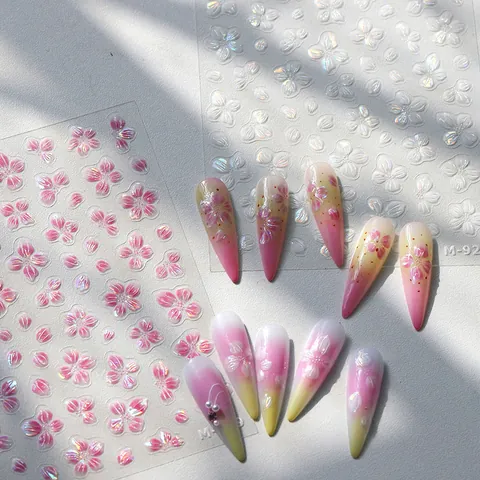 3D Geprägte Kirschblüten Nagelkunst Aufkleber Irisierende Blumenblätter Selbstklebende Nagel Abziehbilder Für Damen Maniküre Dekor