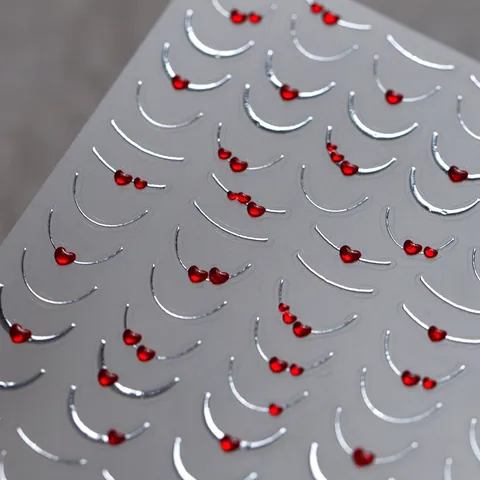 Adesivi Unghie Rilievo 3D Archi Francesi Argento Cuori Rossi Autoadesivi Decorazione Manicure Fai Da Te Stile Dolce