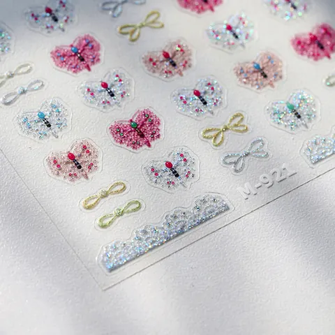 Elegant Butterfly Bowknot Nail Art Stickers 3D Relief Bronzing Frosted Jelly Glue Self Adhesive Decals For Women DIY Decoration