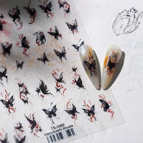 Ink Wash Style Butterfly Nail Art Stickers Dreamy Butterfly Ultra Thin Self Adhesive Manicure Decals For Women DIY Nails