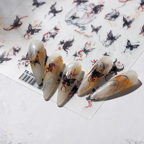 Ink Wash Style Butterfly Nail Art Stickers Dreamy Butterfly Ultra Thin Self Adhesive Manicure Decals For Women DIY Nails