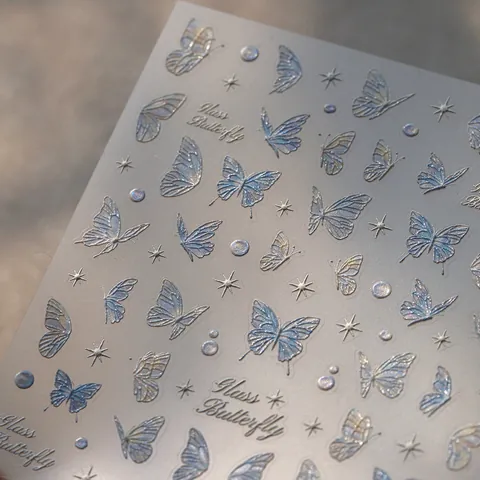 Autocollants d'Art d'Ongle 3D Papillon Fleur Holographique Texture Verre Auto-Adhésifs Pour Femmes Manucure Décoration