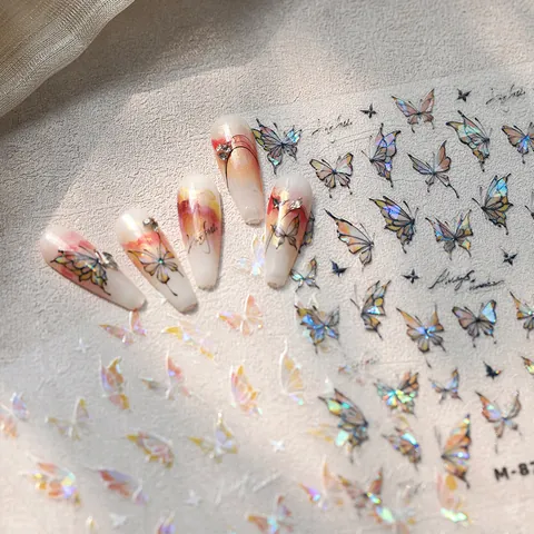 Aurora Butterfly Holographic Nail Art Stickers Adhesive Laser Gold Stamping Iridescent Manicure DIY Decoration Decals