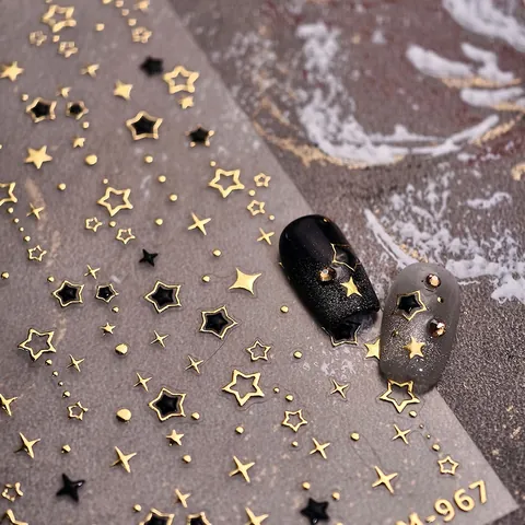 Adesivi per Nail Art a Stella Oro Nero 3D Design Cielo Stellato Metallico Decalcomanie Autoadesive per Manicure Fai da Te Donna