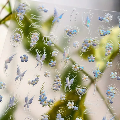 Pegatinas para Uñas Holográficas Láser con Relieve 3D Calcomanías de Diseño de Flores Mariposa Hada Iridiscentes para Decoración de Manicura DIY