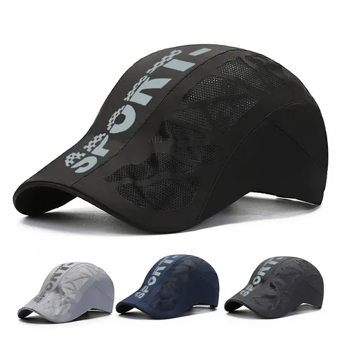 Ademend Mesh Platte Pet Voor Heren Dames Sneldrogend Sport Ivy Cap Verstelbare Zonneklep Hoed Met Letterprint Outdoor Pet