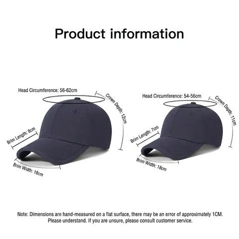 Unisex Plain Cotton Large Head Circumference Baseball Cap Minimalist Adjustable Curved Brim Sun Hat For Men Women Outdoor Casual