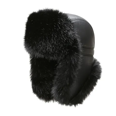 Colbacco Invernale in Pelle PU Pelliccia Sintetica Caldi Paraorecchie Antivento Stile Russo Ushanka Cappello Bomber Uomo Donna