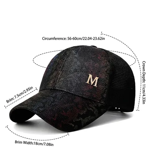 Gorra de Béisbol de Malla de Verano de Moda Sombrero de Sol de Arco Iris Iridiscente Ajustable Logotipo de Metal M Estrás Snapback