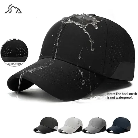 Berretto da Baseball Impermeabile ad Asciugatura Rapida Per Uomo Donna Traspirante Fori Tagliati al Laser Regolabile Sport