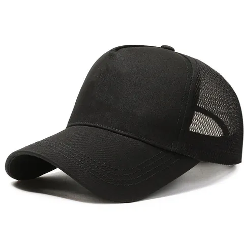Summer Mesh Trucker Hat Breathable Plain Solid Color Baseball Cap Adjustable Sunshade Outdoor Sports Hat For Men Women Black