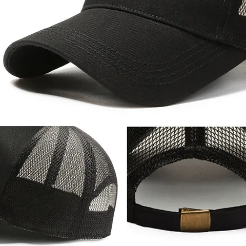 Summer Mesh Trucker Hat Breathable Plain Solid Color Baseball Cap Adjustable Sunshade Outdoor Sports Hat For Men Women Black