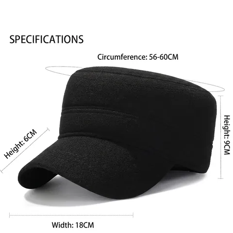 Herren Wollstoff Cadet-Mütze Mit Fleece-Gefüttert Integrierten Ohrenschützern Winter Warm Flacher Kopf Cap Outdoor Militär-Hut