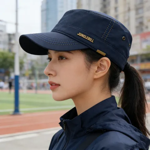 Unisex Casual Polyester Flat Top Cap Adjustable Outdoor Sunshade Hat Breathable Cadet Military Hat Plain Solid Color Headwear