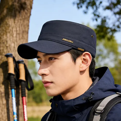Unisex Casual Polyester Flat Top Cap Adjustable Outdoor Sunshade Hat Breathable Cadet Military Hat Plain Solid Color Headwear