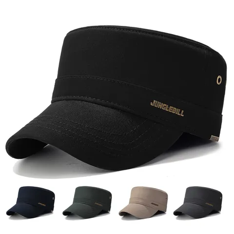 Cappello Cadet in Cotone Vintage Per Uomo Donna Berretto Militare a Cima Piatta Con Logo in Metallo Regolabile Moda All'aperto