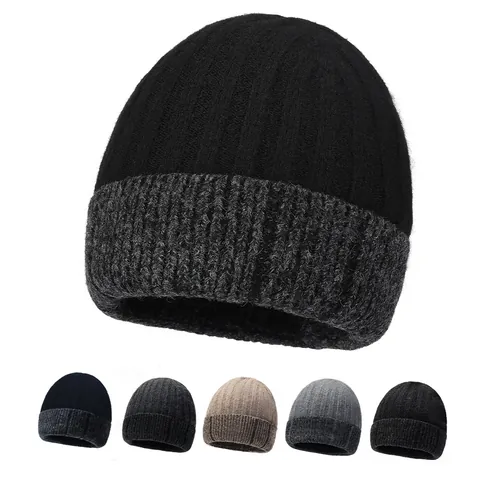 Unisex Winter Beanie Hat Warm Knit Cap Thick Fleece Lined Ribbed Cuff Skull Cap For Men Women Outdoor Cold Weather Sports