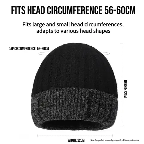 Unisex Winter Beanie Hat Warm Knit Cap Thick Fleece Lined Ribbed Cuff Skull Cap For Men Women Outdoor Cold Weather Sports