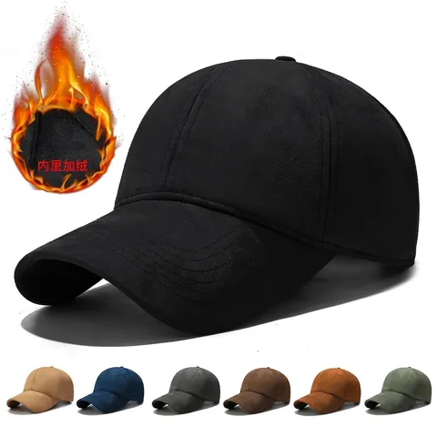 Berretto da Baseball in Camoscio Foderato in Pile Caldo Invernale per Uomo Donna Tinta Unita Antivento Regolabile Hip Hop