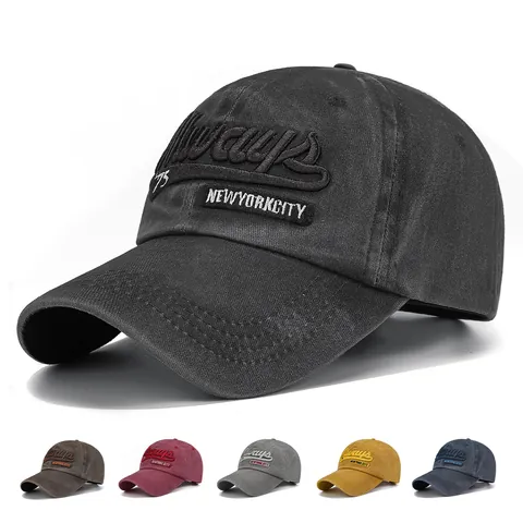 Berretto da Baseball in Cotone Lavato Effetto Invecchiato Ricamo Lettera Always Patch New York City Regolabile Unisex