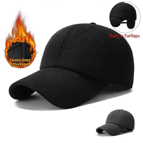 Winter Wollmischung Baseballkappe Für Damen Herren Verdickte Fleece-Gefüttert Ohrenschutz Warme Outdoor Winddichte Schirmmütze
