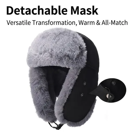 Uomo Colbacco Invernale Antivento Caldo Cappello Trapper Con Maschera Staccabile Pelliccia Sintetica Imbottita Paraorecchie Berretto Esterno